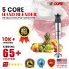 5 Core Immersion Hand Blender 5-In-1 500W Handheld 8 Variable Powerful Stainless Steel with Electric Whisker;  2-Blades 860ml Food Processor;  Chopper