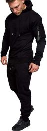 Men's Camouflage 2 Piece Sweatsuits Hoodie Jogging Athletic Tracksuit Sets (Color: Black-M)