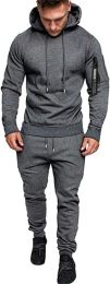 Men's Camouflage 2 Piece Sweatsuits Hoodie Jogging Athletic Tracksuit Sets (Color: Gray-Xs)