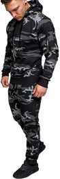 Men's Camouflage 2 Piece Sweatsuits Hoodie Jogging Athletic Tracksuit Sets (Color: Camo1-S)