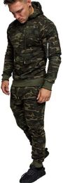 Men's Camouflage 2 Piece Sweatsuits Hoodie Jogging Athletic Tracksuit Sets (Color: Camo2-M)