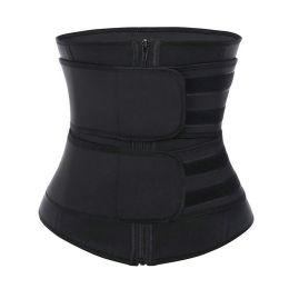 Workout Waist Trainers for Women Sweat Waist Trimmers Weight Loss Body Shaper (Color: Double Belt Black, size: L)