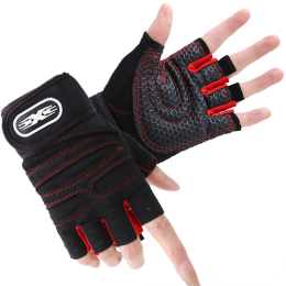 Gym Gloves Fitness Weight Lifting Gloves Body Building Training Sports Exercise Cycling Sport Workout Glove for Men Women M/L/XL (Color: Black Red, size: Xl)