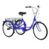 Adult Tricycle Trikes; 3-Wheel Bikes; 24 Inch Wheels 7 Speed Cruiser Bicycles with Large Shopping Basket for Women and Men