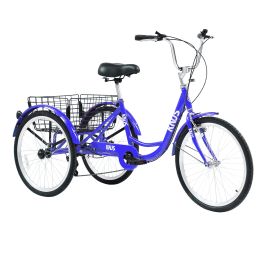 Adult Tricycle Trikes; 3-Wheel Bikes; 24 Inch Wheels 7 Speed Cruiser Bicycles with Large Shopping Basket for Women and Men (Color: As Pic)