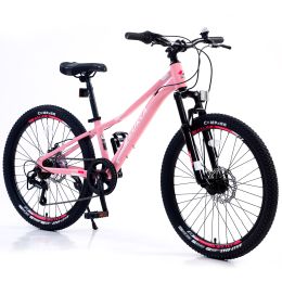 Mountain Bike for Girls and Boys Mountain 24 inch shimano 7-Speed bike (Color: As Pic)