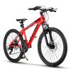 Elecony 24 inch Mountain Bike for Teenagers; Shimano 21 speed mechanical disc brake; black/red/green