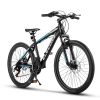 Elecony 26 inch Mountain Bike for Teenagers; Shimano 21 speed mechanical disc brake; black/blue/gray