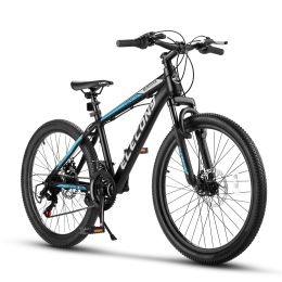 Elecony 26 inch Mountain Bike for Teenagers; Shimano 21 speed mechanical disc brake; black/blue/gray (Color: As Pic)