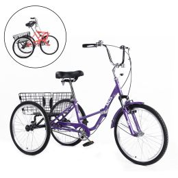 Adult Folding Tricycles 3 Wheel W/Installation Tools with Low Step-Through; Large Basket; Foldable Tricycle for Adults; Women; Men (Color: As Pic)