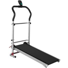 Home Fitness Exercise Portable Motorized Shock-Absorbing Folding Manual Treadmill (Color: black)