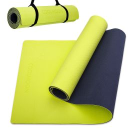 COOLMOON 1/4 Inch Extra Thick Yoga Mat Double-Sided Non Slip,Yoga Mat For Women and Men,Fitness Mats With Carrying Strap,Eco Friendly TPE Yoga Mat , P (Color: yellow)