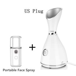 Face Steamer Machine SPA Sprayer Sauna Facial Humidifier Skin Care Facial Vaporizer Vapeur Visage Nebulizador Limpiador Digester (Color: Us Plug Kit 1)