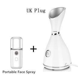 Face Steamer Machine SPA Sprayer Sauna Facial Humidifier Skin Care Facial Vaporizer Vapeur Visage Nebulizador Limpiador Digester (Color: Uk Plug Kit 1)