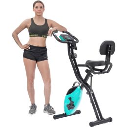 Folding Exercise Bike; Fitness Upright and Recumbent X-Bike with 10-Level Adjustable Resistance; Arm Bands and Backrest (Color: green)