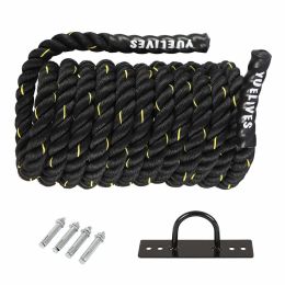 YUELIVES Battle Ropes with Anchor Kit, 1.5/2 Inch Full Body Workout Equipment, 100% Poly Dacron Heavy Battle Rope for Strength Training, Cardio, Cross (Option: Without Sheath)