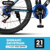 Elecony 26 inch Mountain Bike for Teenagers; Shimano 21 speed mechanical disc brake; black/blue/gray