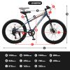 S24109 Elecony 24 Inch Fat Tire Bike Adult/Youth Full Shimano 7 Speeds Mountain Bike; Dual Disc Brake; High-Carbon Steel Frame; Front Suspension; Moun