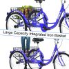 Adult Tricycle Trikes; 3-Wheel Bikes; 24 Inch Wheels 7 Speed Cruiser Bicycles with Large Shopping Basket for Women and Men